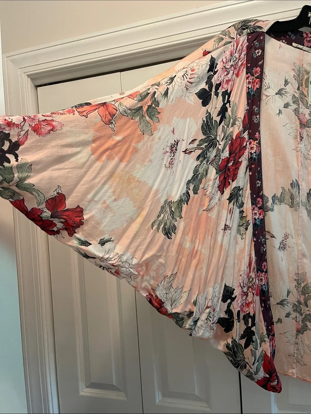 Anthropologie Peach Floral Open-Front Kimono Cardigan